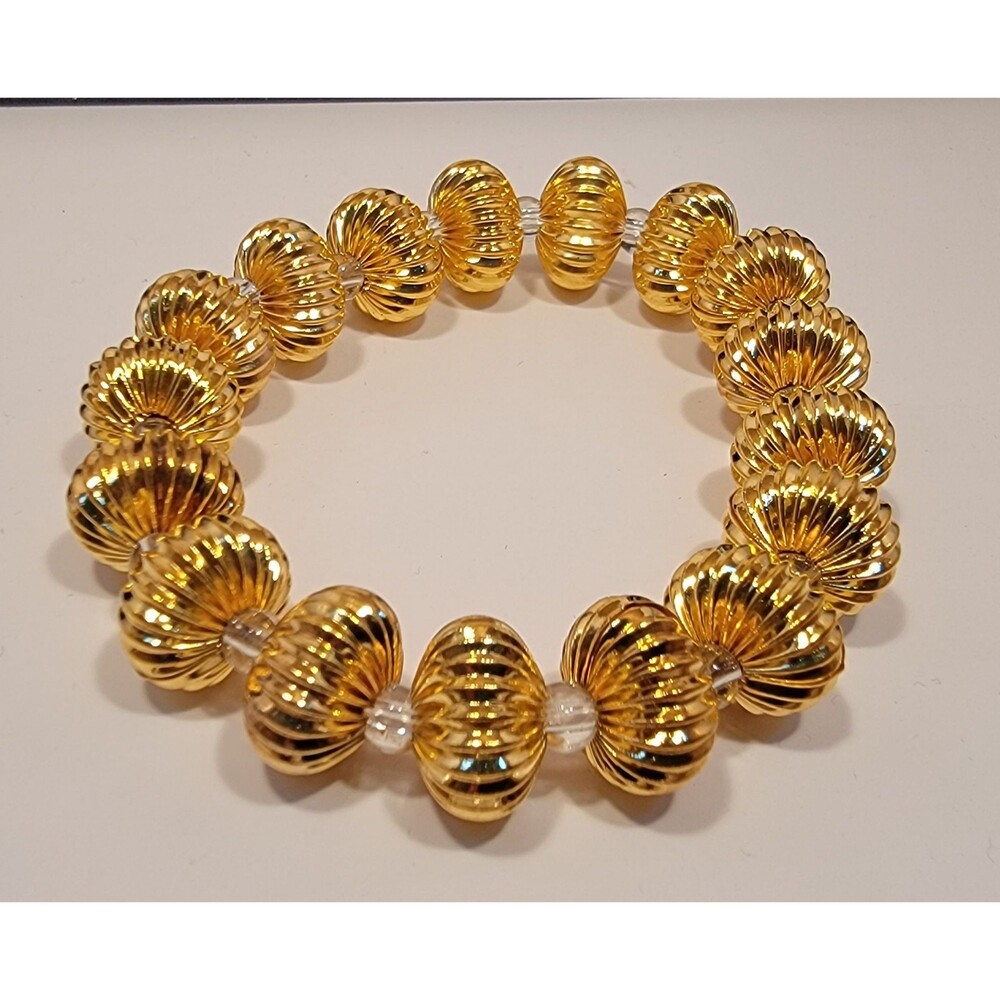 Handmade‎ Gold Beaded Bracelet with Glass Spacers | Elegant Shiny Gold Jewelry